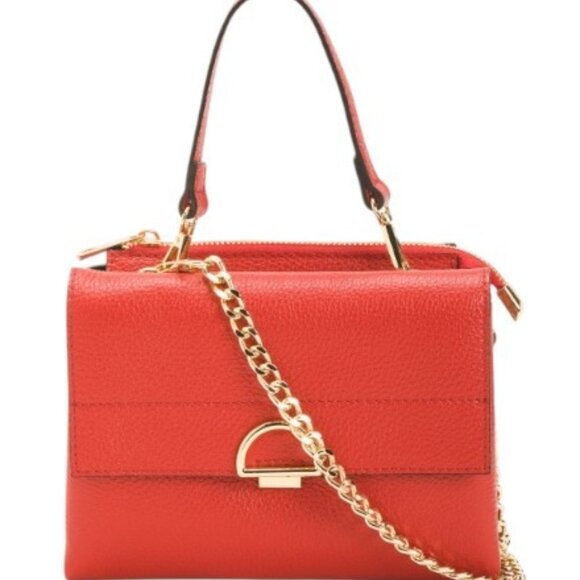 Made In Italy Leather Crossbody With Metal Chain - Picture 1 of 9